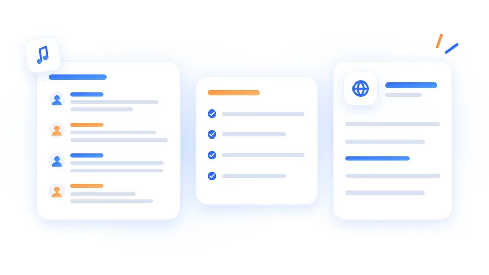 A transcript split by speaker, a summary with key points and a translation side by side