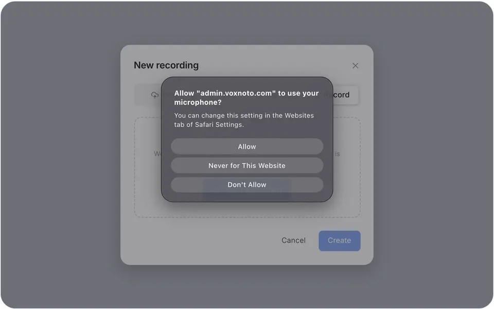 The browser asking for microphone access